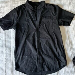 RVCA Black Short Sleeve Button-Down Shirt with Subtle Printed Dashes